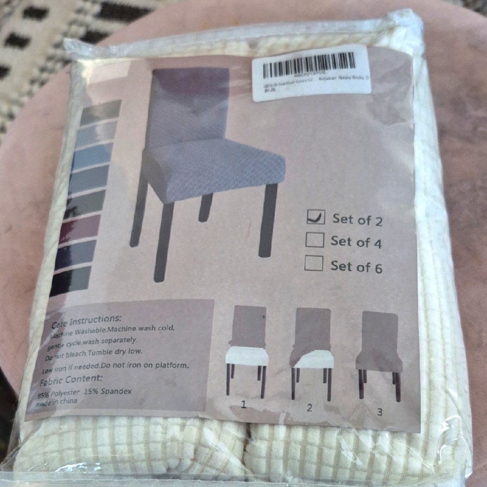 Set Of 2 Stretch Textured Chair Covers Natural